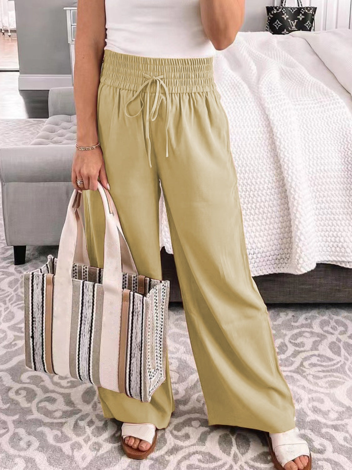 ElegantEase Full Size Drawstring High Waist Wide Leg Pants