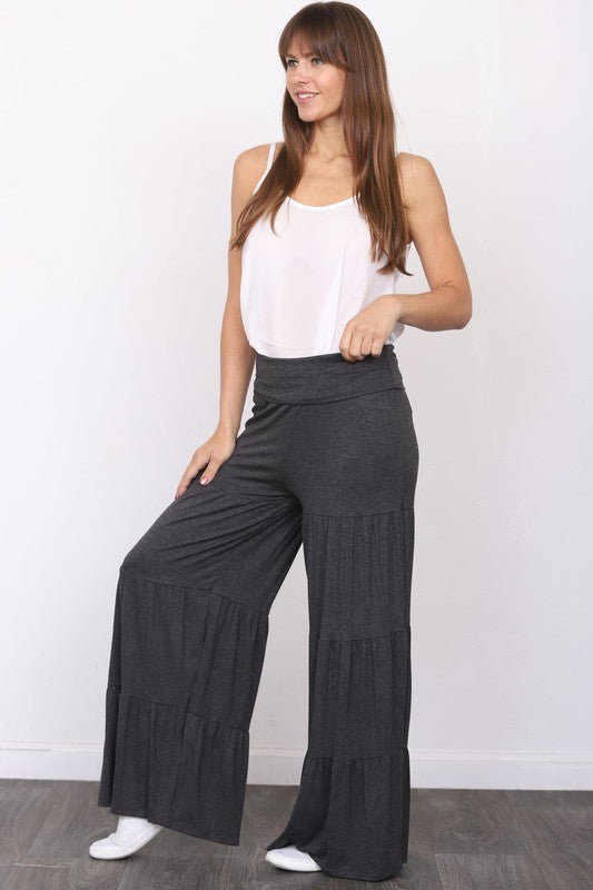 Solid Tiered Wide Leg Pants