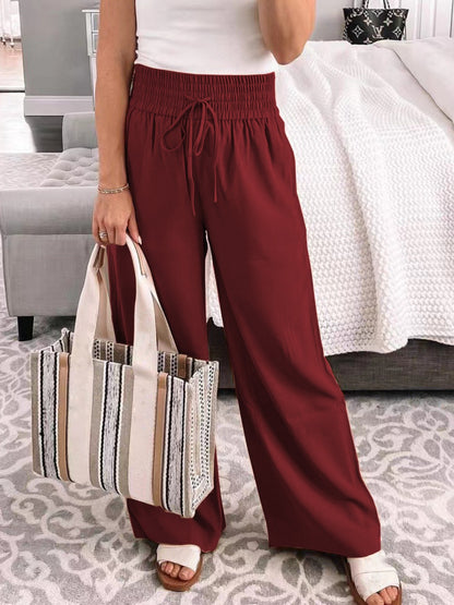 ElegantEase Full Size Drawstring High Waist Wide Leg Pants