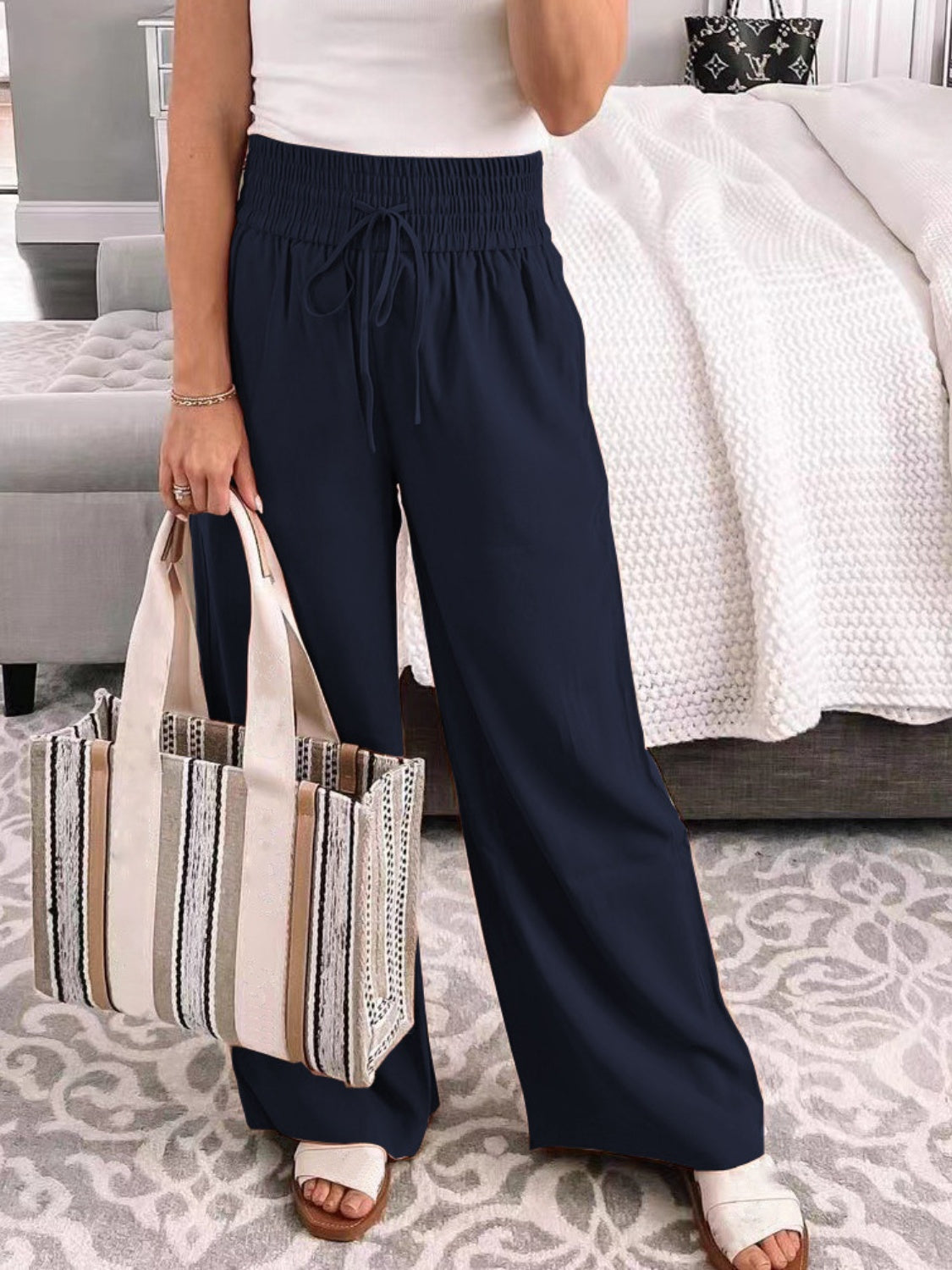 ElegantEase Full Size Drawstring High Waist Wide Leg Pants