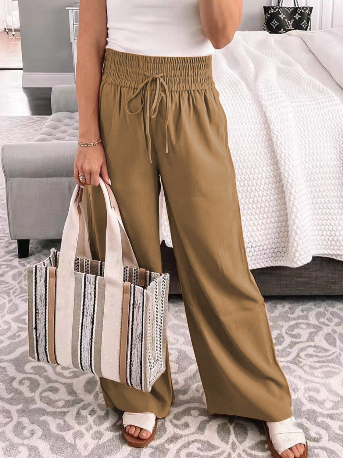 ElegantEase Full Size Drawstring High Waist Wide Leg Pants