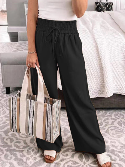 ElegantEase Full Size Drawstring High Waist Wide Leg Pants