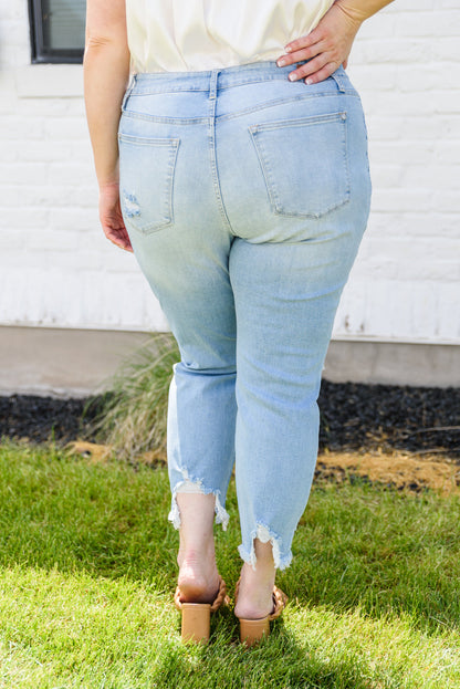 Mid-rise Destroyed Hem Boyfriend Jeans