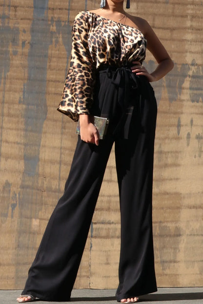 Leopard One Shoulder Jumpsuit *Final Sale*