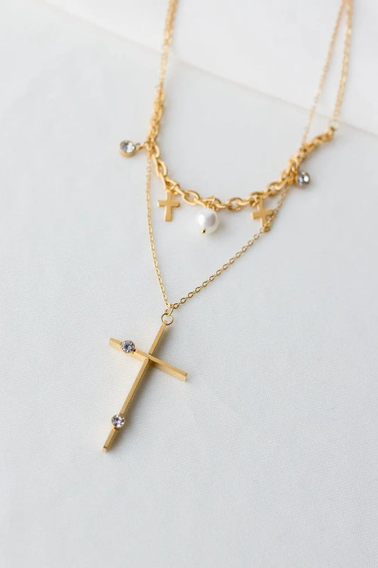 Double Cross w/Pearl - Foxy Bee Jewels